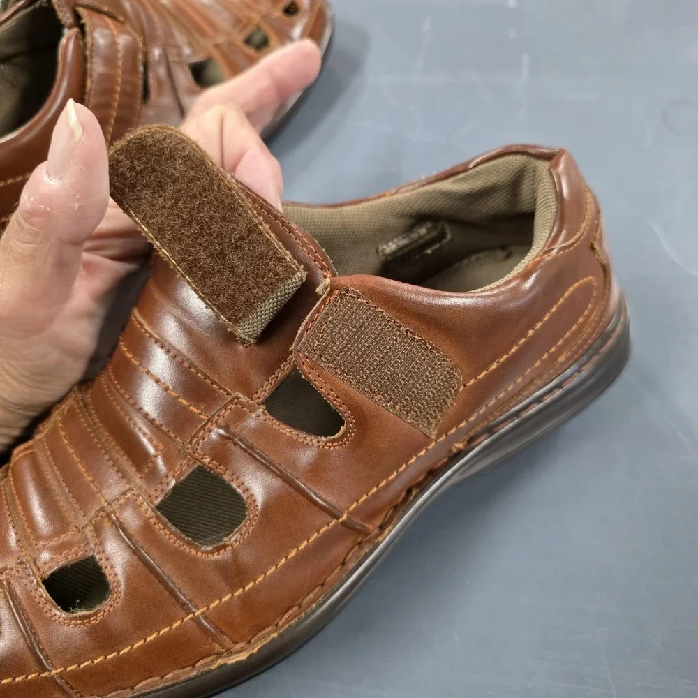 Stacy Adams Sandals Mens 8 Brown Fisherman Hook & Loop Comfort Casual Shoes